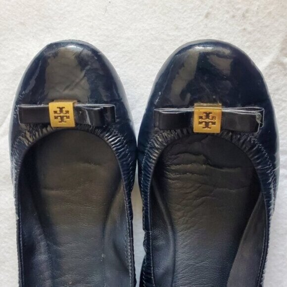 Tory Burch Eddie Ballet Bow Blue Patent Leather Flats Size 8 - Picture 3 of 11